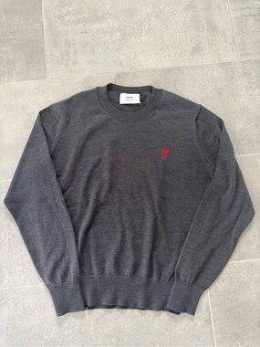 Ami Dark Gray Crewneck Sweater with Red Logo